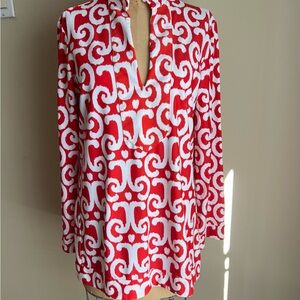 Jude Connally Orange and White Greek key pattern tunic